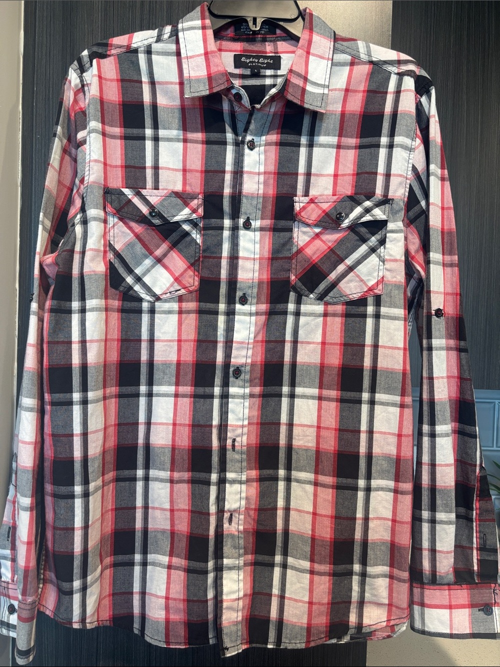 Eighty Eight Platinum Men’s Red, Black & White Plaid Button-Down Shirt